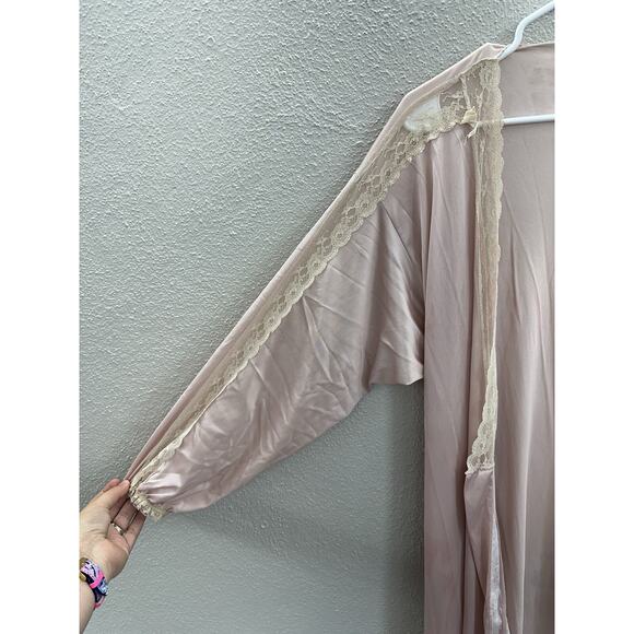Jrs by Barad Womens Robe Size 9 Pink Maxi Silky Lace VTG Open Front Long Sleeve - Picture 2 of 16